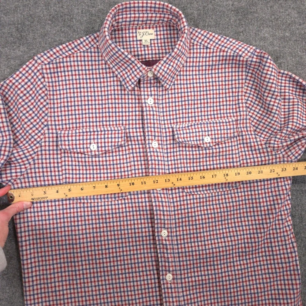 J Crew‎ Seaboard Soft-Knit Shirt Mens XL Burgundy Blue Check Heavyweight Flannel